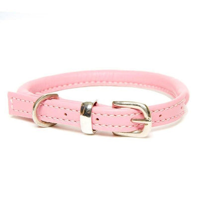 Dogs & Horses Rolled Leather Dog Collar - Pink